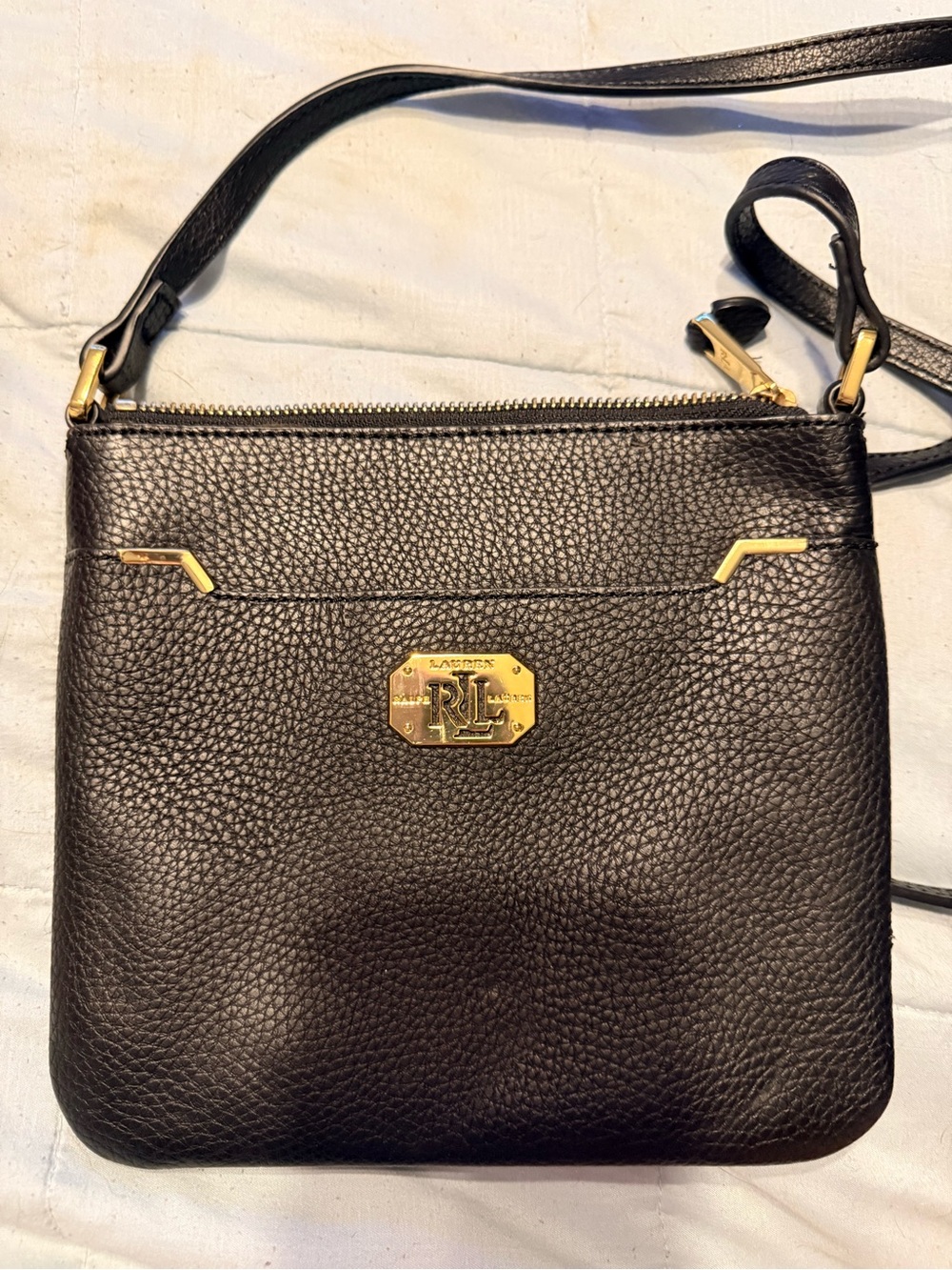 Ralph Lauren Black Pebbled Leather Crossbody Bag